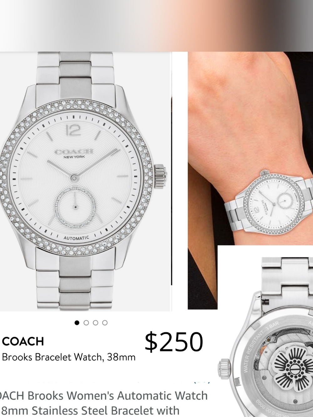 Coach Women's Silver Stainless Steel Crystal-Accent Bracelet 38mm. #007 Not Pack